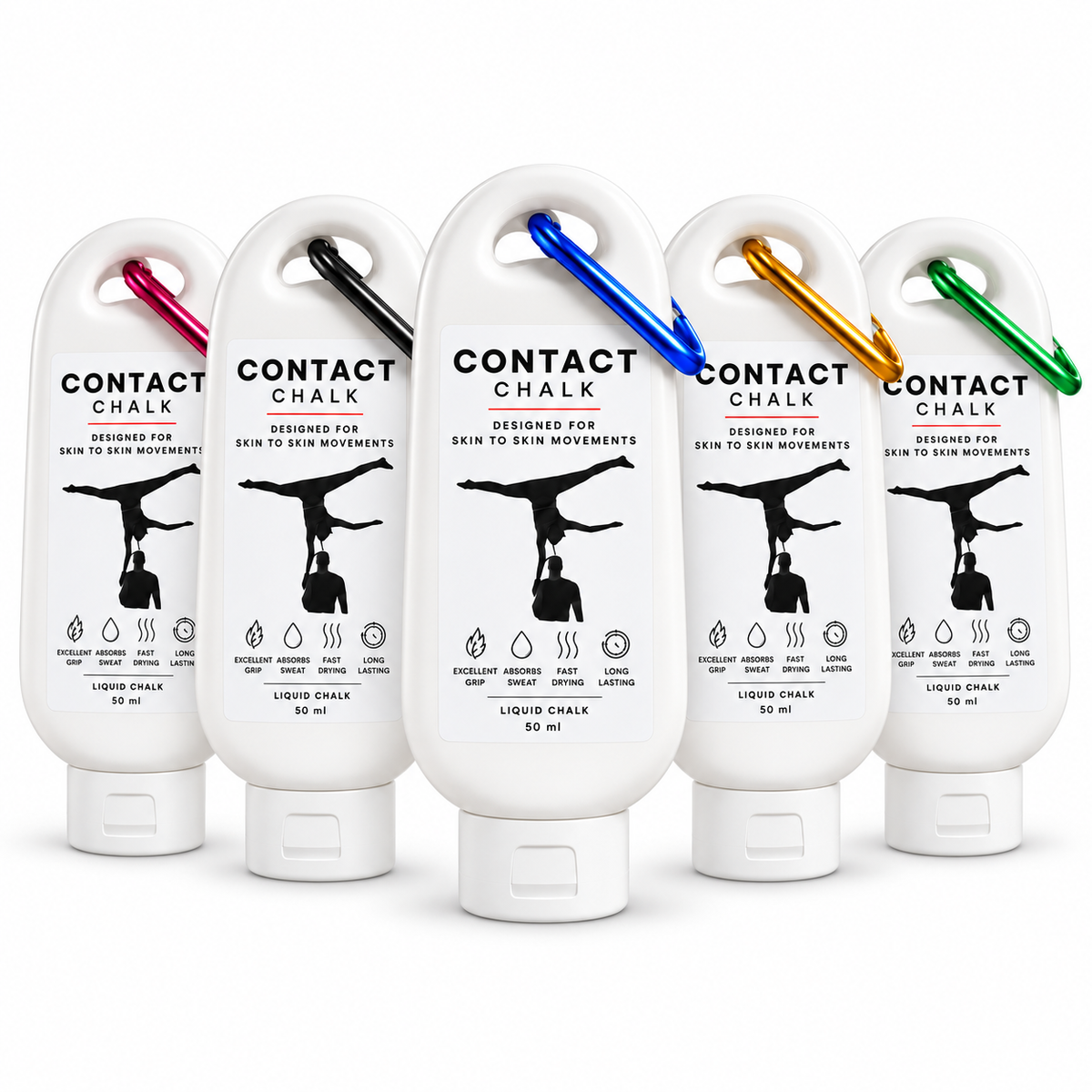 Contact Chalk liquid chalk 5-pack with mixed color carabiners – surprise me