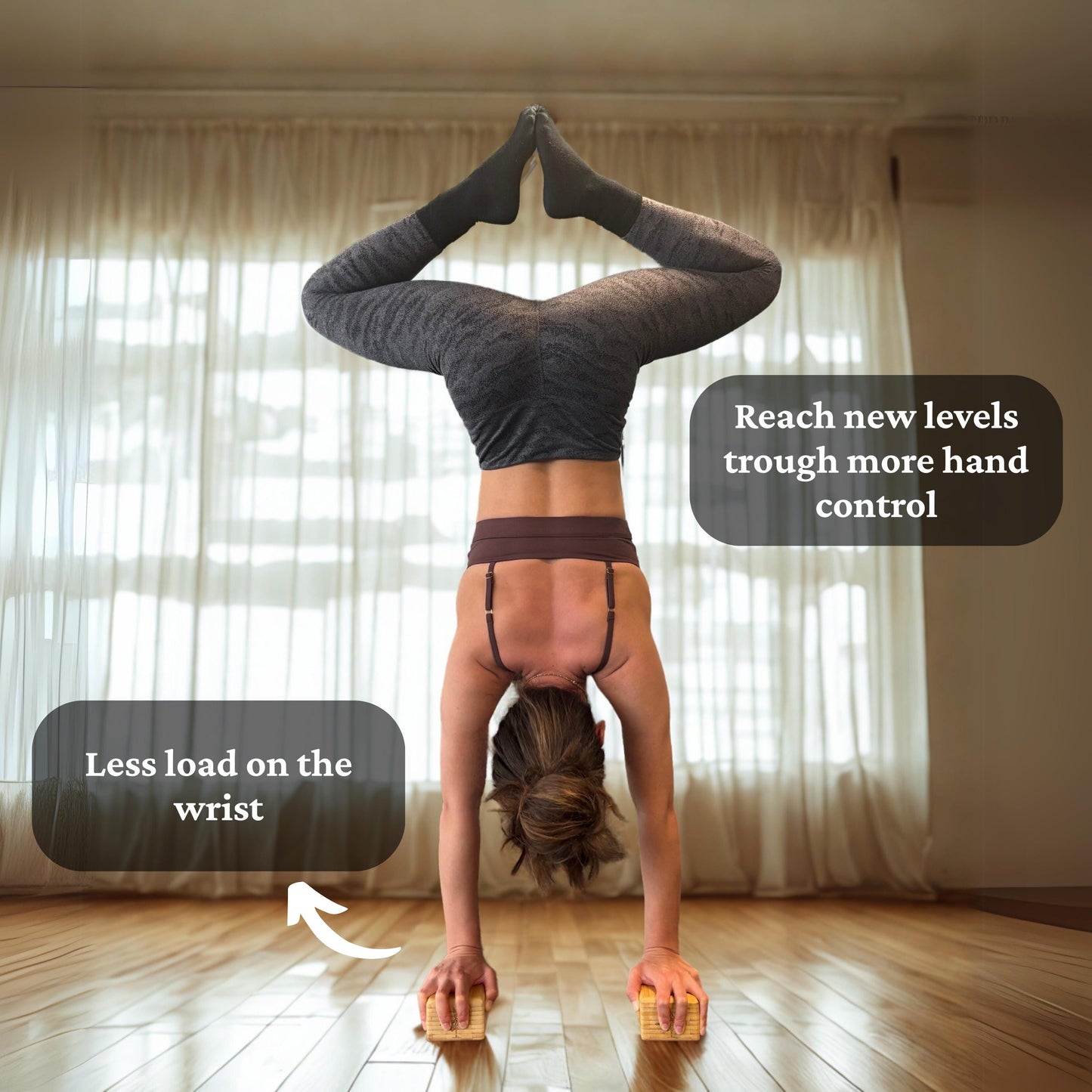 Anti-Slip Handstand Blocks from Bamboo with fixated Silicon Pad for Calisthenics, Yoga, Acroyoga, Acrobatics and Hand-balancing. (2 pieces)
