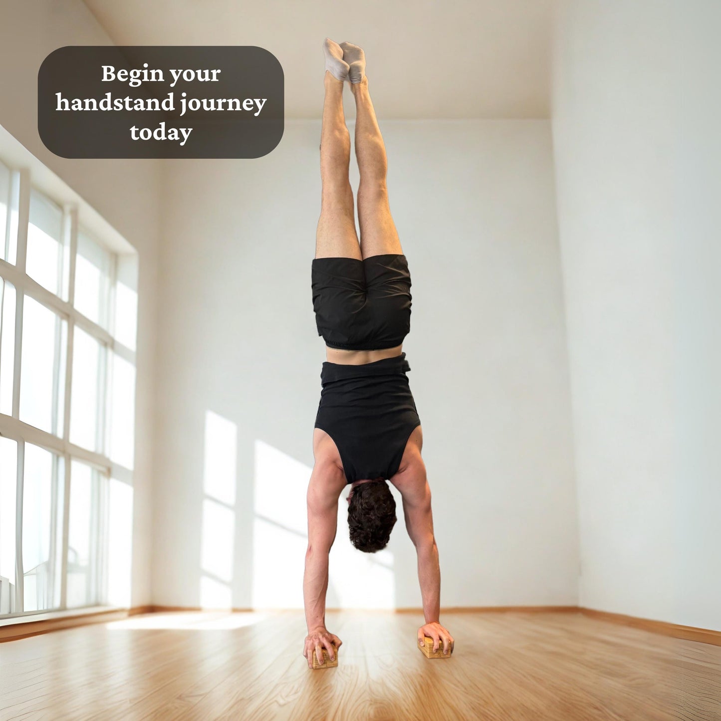 Anti-Slip Handstand Blocks from Bamboo with fixated Silicon Pad for Calisthenics, Yoga, Acroyoga, Acrobatics and Hand-balancing. (2 pieces)