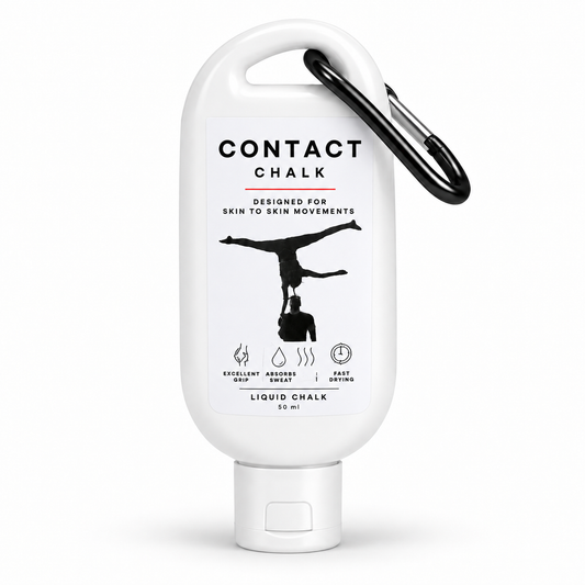 Contact Chalk liquid chalk 50 ml bottle with black carabiner for acroyoga and partner acrobatics