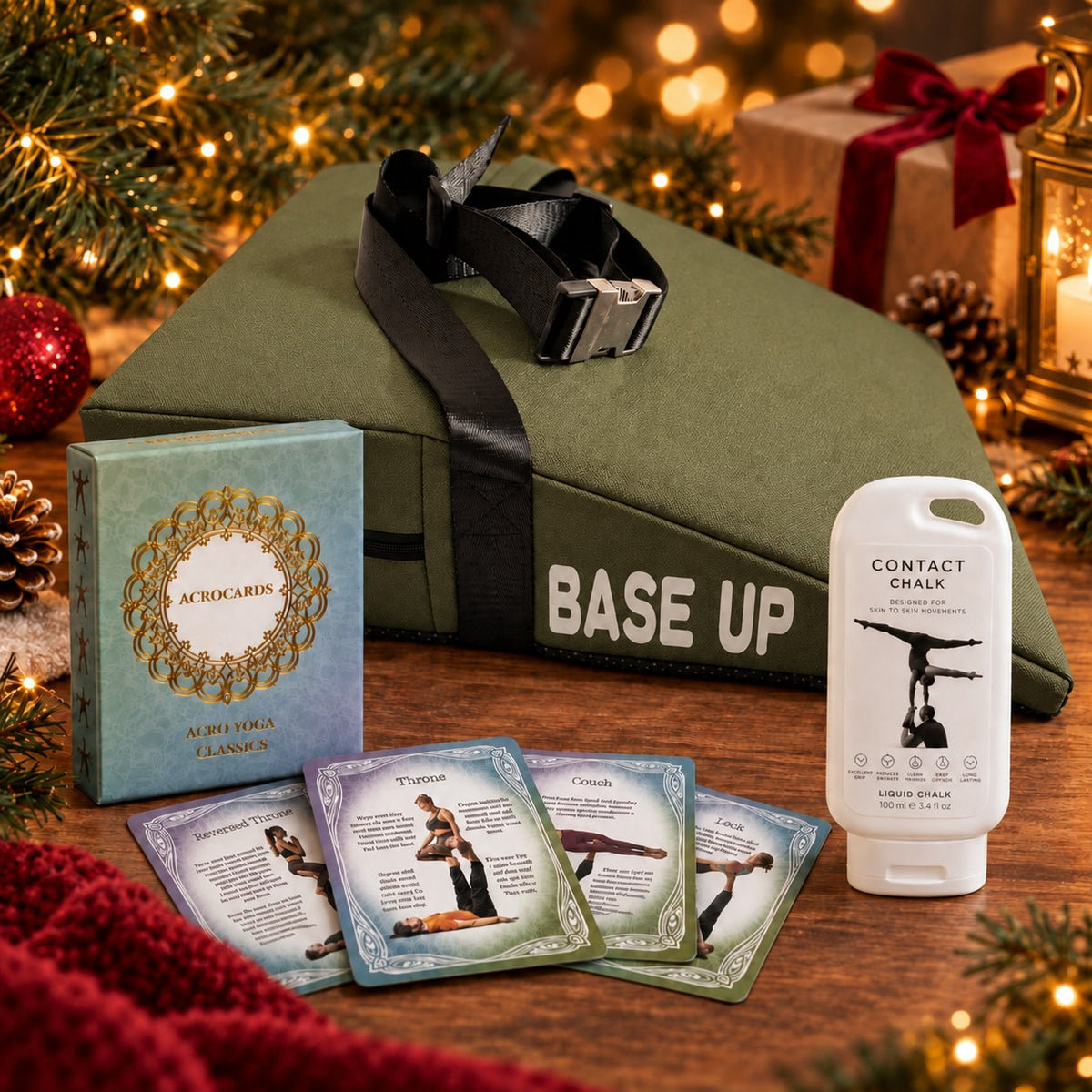 Acro Weihnachtsset mit BASE UP Pro in Army Green, AcroCards und Contact Chalk